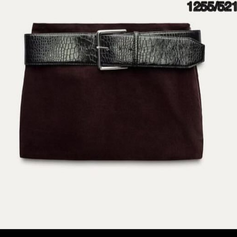 Velvet Burgundy mini Skirt with Black Belt